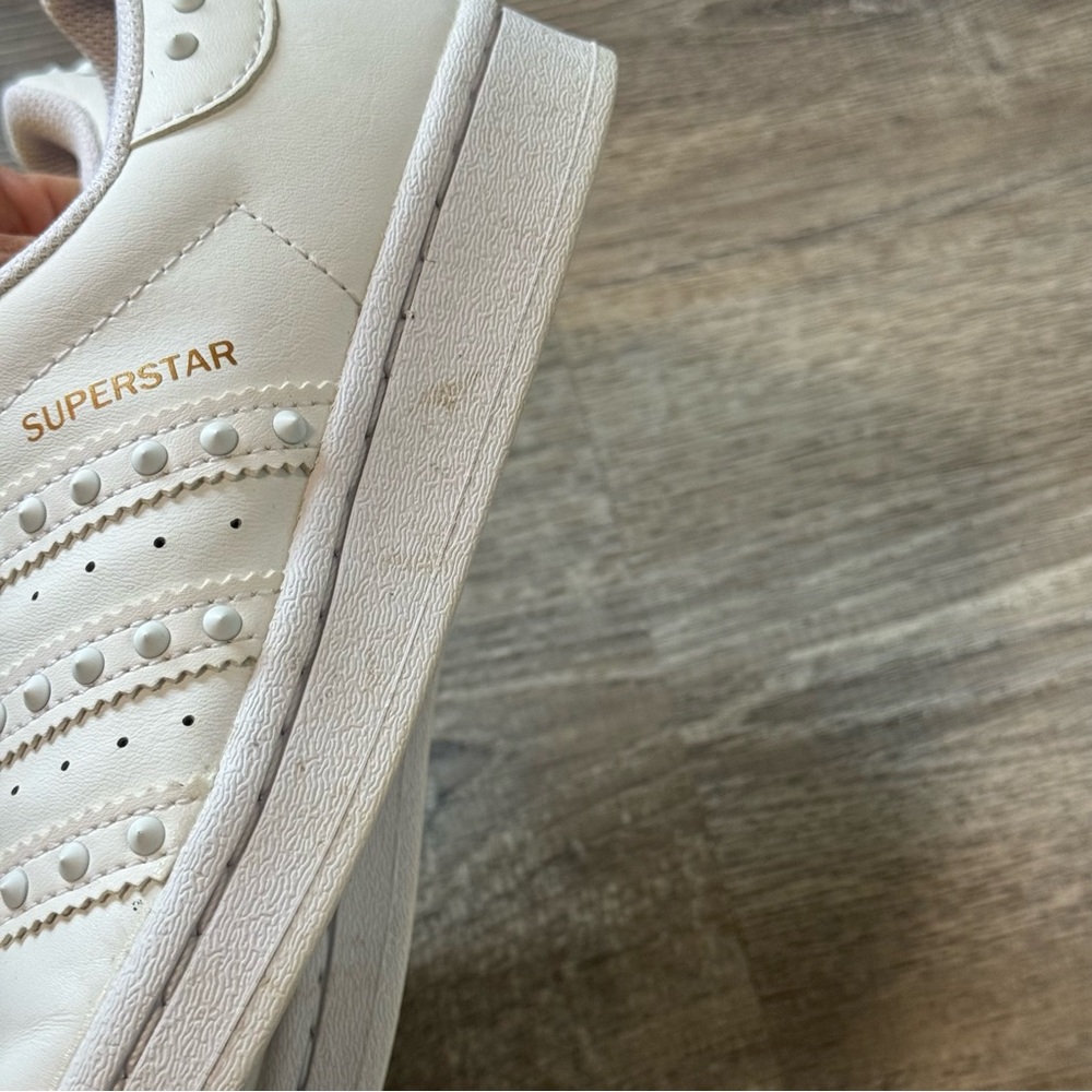 Adidas Studded Spikes White Superstars Sneakers 6 - Picture 9 of 12